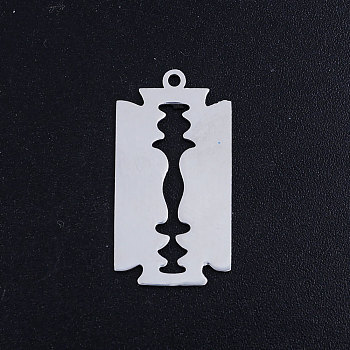 201 Stainless Steel Pendants, Blade Shape, Stainless Steel Color, 26x14x1mm, Hole: 1.5mm