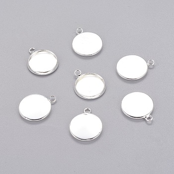 Brass Pendant Cabochon Settings, Plain Edge Bezel Cups, Flat Round , Lead Free & Cadmium Free, Silver Color Plated, Tray: 12mm, 17x14x2mm, Hole: 1.5mm