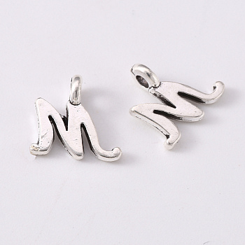 Tibetan Style Alloy Charms, Cadmium Free & Lead Free, Antique Silver, Letter.M, M: 10x10.5x1.5mm, Hole: 1.8mm