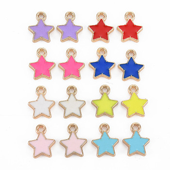 Alloy Enamel Charms, Light Gold, Star, Mixed Color, 12x10x2mm, Hole: 1.6mm