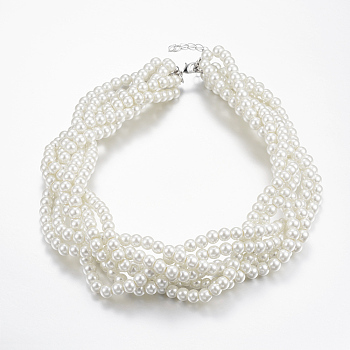 Round Glass Pearl Multi-Strand Necklace, White, 19.4 inch(49.5cm)