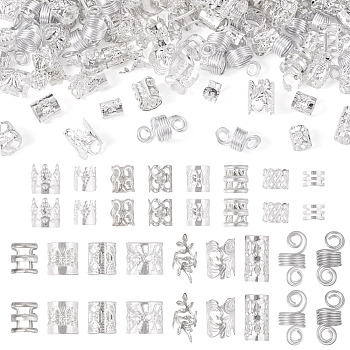 170Pcs 17 Styles Iron Hair Coil Cuffs, Dread Cuff Coil, Mixed Shapes, Silver, 9~23x8~12mm, Inner Diameter: 7~10.5mm, 10pcs/style