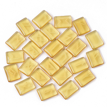 Glass Cabochons, Divination Stone, Rectangle with Runes/Futhark/Futhorc, Champagne Yellow, 20x15x5.5mm, 25pcs/set