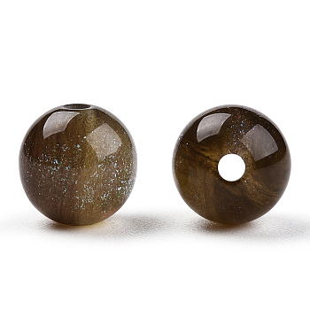 Round Imitation Cat Eye Resin Beads, with Glitter Powder, Camel, 8mm, Hole: 1.6~1.8mm