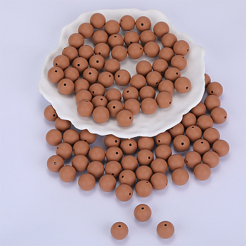 Round Silicone Focal Beads, Chewing Beads For Teethers, DIY Nursing Necklaces Making, Camel, 15mm, Hole: 2mm