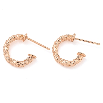 Rack Plating Brass C-Shaped Stud Earrings, Cadmium Free & Lead Freer, Rose Gold, 16x4mm, Pin: 0.8mm