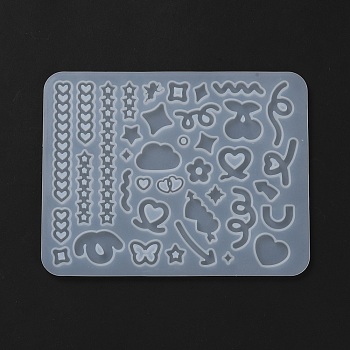 Heart Star DIY Silicone Pendant Molds, Resin Casting Molds, For UV Resin, Epoxy Resin Jewelry Pendants Making, Mixed Shapes, 105x135x4mm, Inner Diameter: 4.8~72x5~30mm