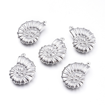 Non-Tarnish 304 Stainless Steel Pendants, Spiral Shell, Stainless Steel Color, 21x14.5x4.5mm, Hole: 0.9mm