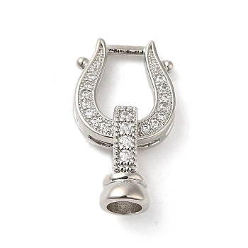 Rack Plating Brass Micro Pave Clear Cubic Zirconia U-Shaped Fold Over Clasps, Cadmium Free & Lead Free, Long-Lasting Plated, Platinum, U-shaped: 14.5x13x3.5mm, Hole: 8.5x7mm, Clasps: 13.5x8x8mm, Hole: 4mm