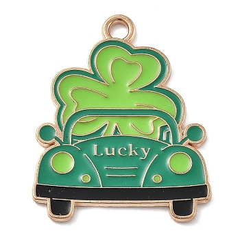 Alloy Pendants, with Enamel, Irish Festival, Clover Hat Theme, Car, 27x21.5x1.5mm, Hole: 2mm