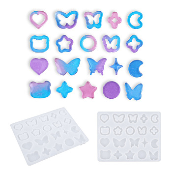 Butterfly/Heart/Star Linking Ring & Cabochon DIY Silicone Molds, Resin Casting Molds, for DIY UV Resin, Epoxy Resin Jewelry Making, White, 88x69x5mm