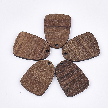 Walnut Wood Pendants, Saddle Brown, 27.5x20x2.5~3mm, Hole: 2mm