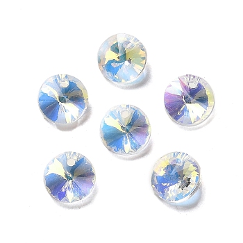100Pcs Transparent Glass Pendnats, Faceted Flat Round Charms, Clear, 8x4mm, Hole: 1.2mm