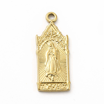 304 Stainless Steel Pendants, Virgin Mary & Cross Charms, Golden, 28.5x11.5x2mm, Hole: 1.8mm