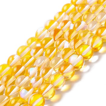 Synthetic Moonstone Beads Strands, Round, Gold, 8mm, Hole: 1mm, about 48pcs/strand, 14.57''~15.35''(37~39cm)