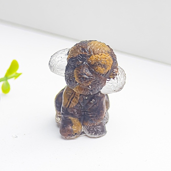 Resin Teddy Dog Display Decoration, with Natural Tiger Eye Chips inside Statues for Home Office Decorations, 25x25x30mm