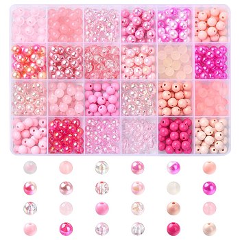 DIY Pink Series Necklace & Bracelet Making Kits, include 600Pcs Opaque & Transparent & AB Color & Striped Acrylic & Resin Round Beads, Pink, 8mm, Hole: 2mm