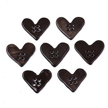 2-Hole Spray Paint Freshwater Shell Buttons, Heart, Coconut Brown, 14~15x16~17x2mm, Hole: 1.4mm