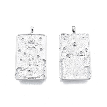 Brass Micro Pave Clear Cubic Zirconia Pendants, Rectangle with Human & Star, Platinum, 30.5x16.4x2.4mm, Hole: 1.6x2.9mm