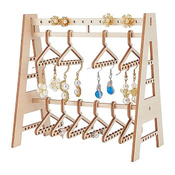 Elite 1 Set Wood Earring Display Stands, Coats Hanger Shaped Earring Organizer Holder with 10Pcs Hangers, BurlyWood, Finished Product: 8.5x16x15.2cm
