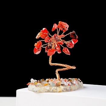 Natural Gemstone Chips and Natural Red Jasper Pedestal Display Decorations, with Rose Gold Plated Brass Wires, Lucky Tree, 60~131mm