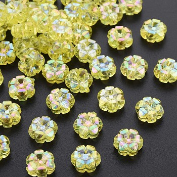Transparent Acrylic Beads, AB Color Plated, Flower, Champagne Yellow, 10x5mm, Hole: 1.8mm, about 1650pcs/500g