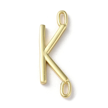 Rack Plating Brass Connector Charms, Cadmium Free & Lead Free, Long-Lasting Plated, Real 18K Gold Plated, Letter K, 22.5x7.5x1.5mm, Hole: 3x0.8mm