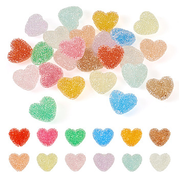 Pandahall 24Pcs 12 Colors Resin Beads, with Rhinestone, Drusy Heart, Mixed Color, 17x19x10.5mm, Hole: 1.6mm, 2pcs/color