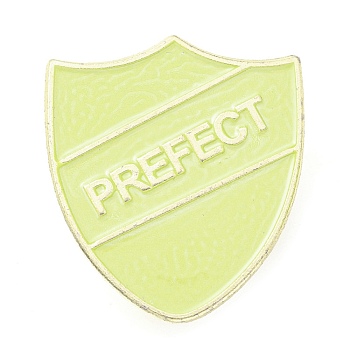 Prefect Shield Badge, Enamel Pin, Light Gold Alloy Brooch for Backpack Clothes, Green Yellow, 30.5x27x1.5mm