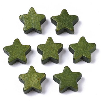 Painted Natural Wood Beads, Star, Olive Drab, 14~15x14~15x5.5mm, Hole: 1.5mm