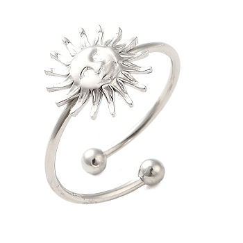 304 Stainless Steel Open Cuff Ring, Flower, Inner Diameter: 17.8mm
