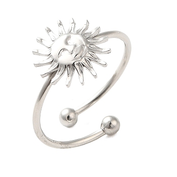 Non-Tarnish 304 Stainless Steel Open Cuff Ring, Flower, Inner Diameter: 17.8mm