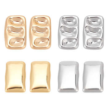 Real 14K Gold Plated 4 Pairs 4 Style Alloy Stud Earrings for Women, Rectangle, Real Gold Plated & Real Platinum Plated, 28.5~31x18.5~19mm, 1 Pair/style