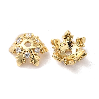 Real 18K Gold Plated Clear Brass+Cubic Zirconia Bead Caps