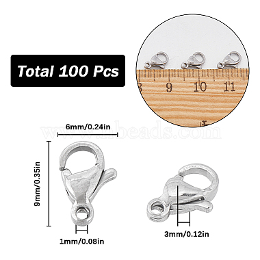 100個 304 ステンレススチール製ロブスタークロークラスプ(STAS-SC0007-16)-2