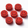 Handmade Polymer Clay Beads, for DIY Jewelry Crafts Supplies, Flat Round with Smiling Face, FireBrick, 9x4~5mm, Hole: 1.6mm