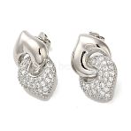 Interlocking Heart Rack Plating Brass Micro Pave Cubic Zirconia Stud Earrings for Women, Long-Lasting Plated, Lead Free & Cadmium Free, Platinum, 19.5x15mm(EJEW-O001-04P)