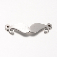 201 Stainless Steel Pendants, Mustache, Stainless Steel Color, 32x8x1mm, Hole: 1mm(STAS-S059-02A)
