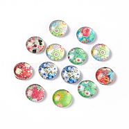 Half Round/Dome Floral Printed Glass Cabochons, Mixed Color, 10x4mm(GGLA-A002-10mm-UU)