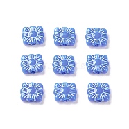 Opaque Acrylic Beads, Metal Enlaced, Square with Flower Pattern, Slate Blue, 9.5~10x10.5~11x3.5mm, Hole: 1.6mm, about 1990pcs/500g(OACR-G016-26I)
