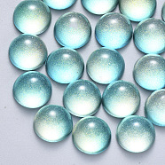 Transparent Spray Painted Glass Cabochons, with Glitter Powder, Half Round/Dome, Aquamarine, 12x6mm(GLAA-S190-013C-C03)