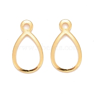 201 Stainless Steel Charms, Teardrop, Real 24k Gold Plated, 12.5x7x0.8mm, Hole: 1.2mm(STAS-K217-91)