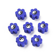 Handmade Polymer Clay Beads, for DIY Jewelry Crafts Supplies, Flower with Yinyang, Dark Blue, 8~9x7.5~8.5x4~4.5mm, Hole: 1.6~1.8mm(CLAY-N008-027E)