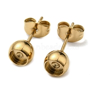 Vacuum Plating 201 Stainless Steel Stud Earring Findings, with 304 Stainless Steel Pin, Half Round, Golden, Tray: 4mm, 16x5.5mm, Pin: 0.7mm(STAS-G311-03G)