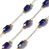 316 Surgical Stainless Steel Link Chains, with Steel and Glass Beads, Soldered, Real 18K Gold Plated, Dark Slate Blue, 2.5x1x0.5mm, about 16.40 Feet(5m)/Roll(CHS-B007-02G-07)