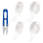 DICOSMETIC 4 Rolls 2 Style Transparent Acrylic Double Sided Adhesive Tape, with 1Pc Iron U Sewing Scissors Clippers, Clear, Tape: 1.9~2.9x0.1cm, 2m/roll, 2 rolls/style(AJEW-DC0001-43)