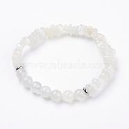 Natural White Moonstone Beads Stretch Bracelets, with 304 Stainless Steel Beads, Burlap Packing, Stainless Steel Color, 2 inch(52mm)(BJEW-JB03374-03)