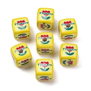 Opaque Acrylic Beads, Cube with Flower, Yellow, 14x14x14mm, Hole: 4mm(SACR-A009-01E)