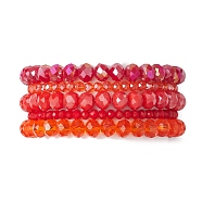 5Pcs 5 Styles Faceted Round Glass Beaded Stretch Bracelet Sets, Stackable Bracelets for Women Men, Crimson, 2~2-1/8 inch(4.95~5.25cm), 1pc/style(BJEW-JB10423-02)