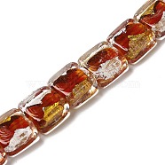 Handmade Gold Sand and Silver Sand Lampwork Beads, Square, Red, 12.5~13x12x6~6.5mm, Hole: 1~1.2mm(FOIL-C001-01A-02)